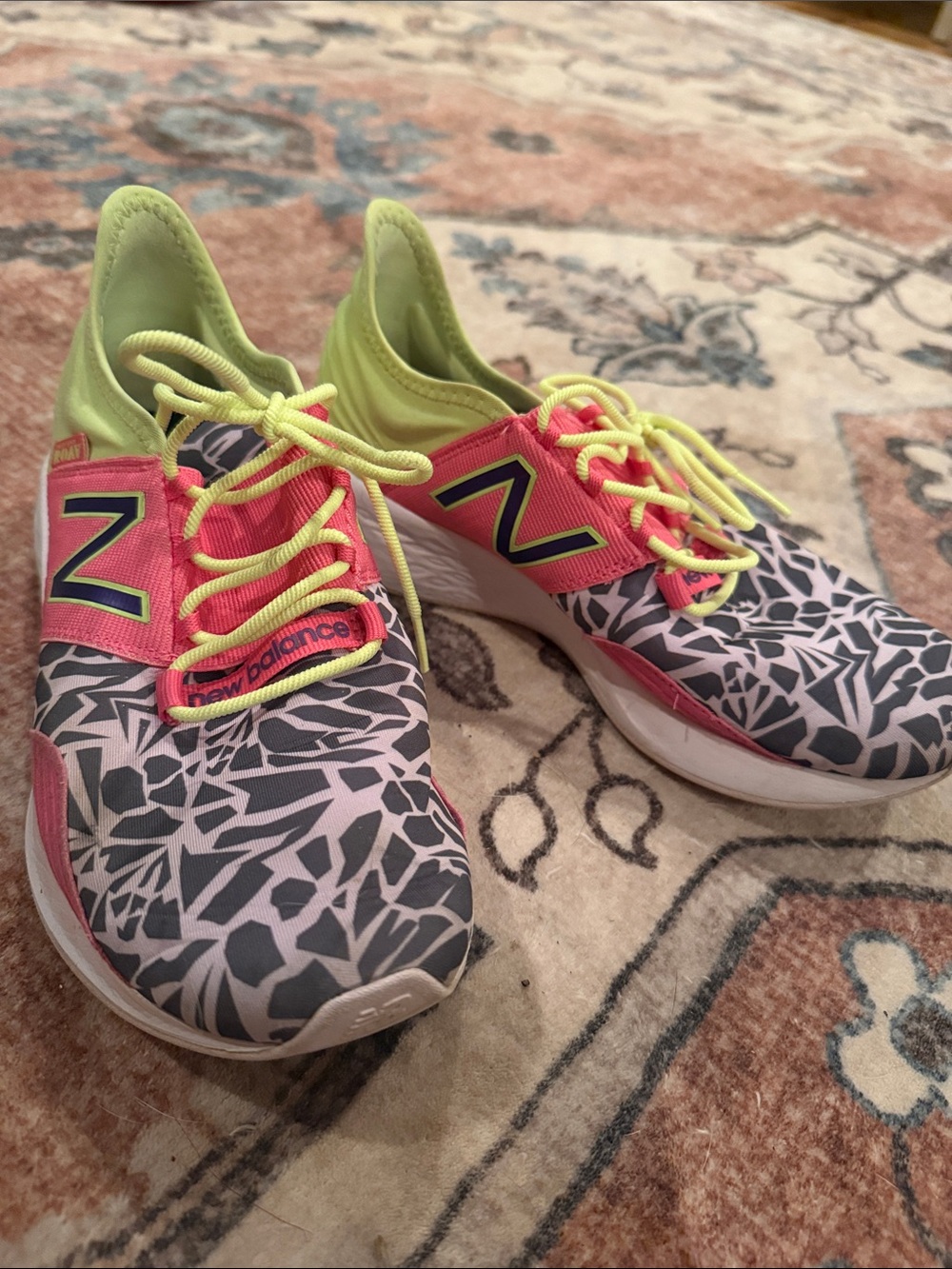 New Balance Women’s Neon Yellow & Pink Patterned Running Sneakers